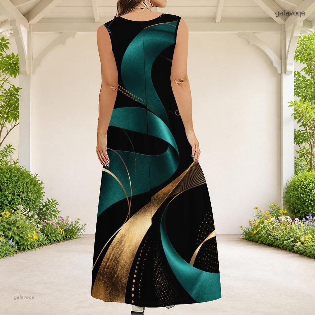 Women Plus Size Scoop Neck Sleeveless A Line Dark Purple Halloween Printed Long Dress