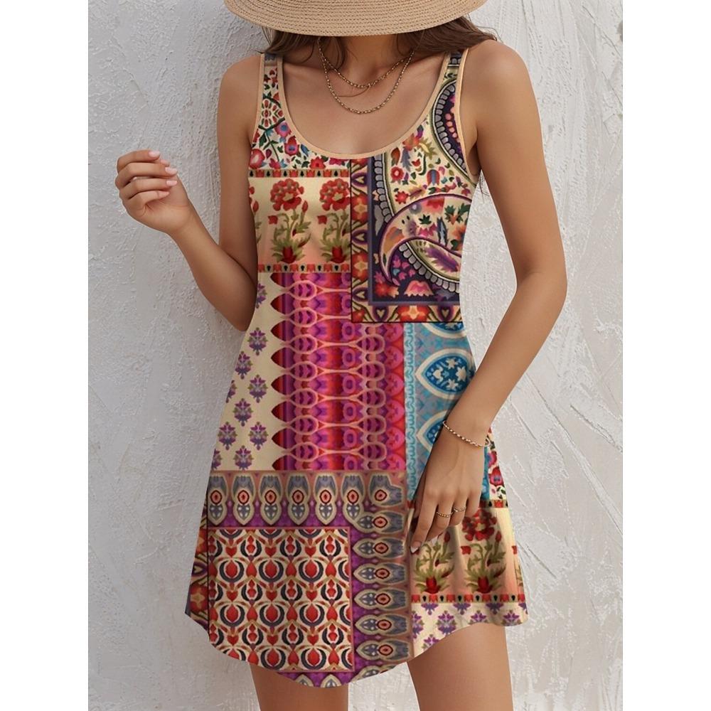 Women's A Line Dress Tank Dress Vintage Stylish Casual Daily Fit Floral Graphic Geometric Sleeveless U Neck Apricot Summer
