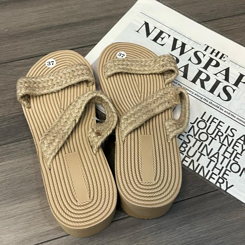 Fashion Women's Casual Slides Comfortable Flax Slippers Striped Bow Linen Flip Flops Platform Sandals Ladies Indoor Shoes Butterfly-knot