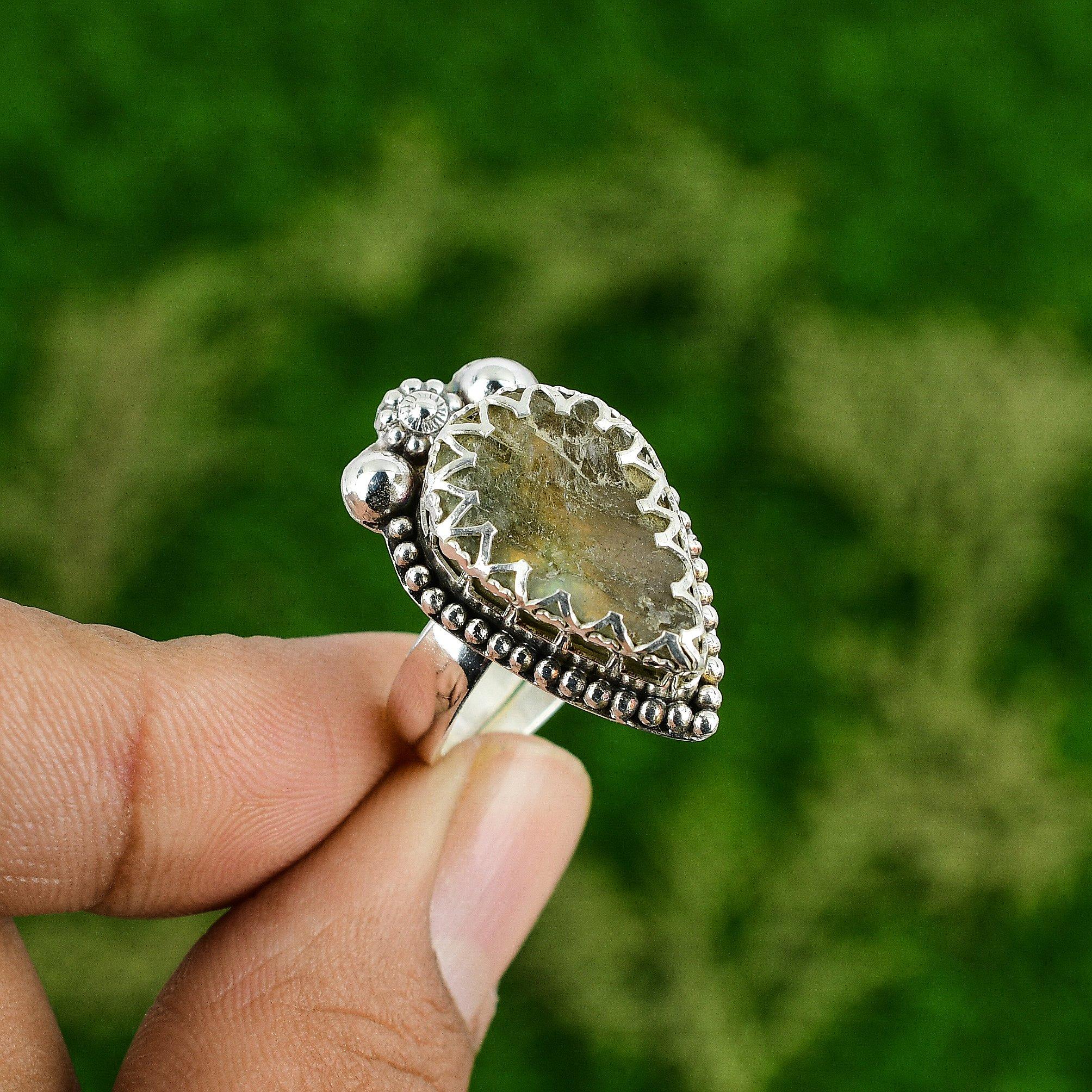 

Third Eye Chakra Natural Labradorite Rough New Stackable Ring Jewelry 925 Silver Adjustable
