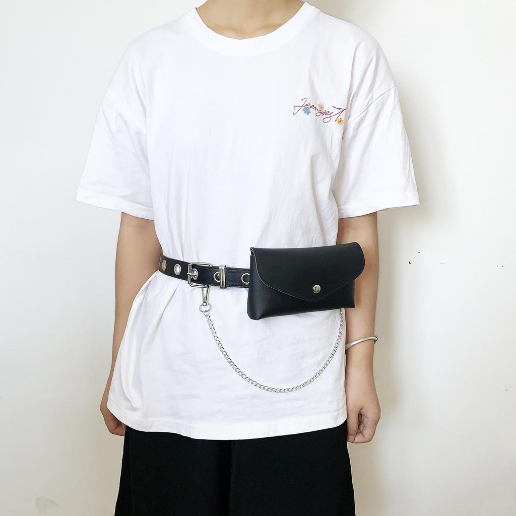 Trendy Punk Women's Leather Waist Bag with Chain - Versatile Phone and Accessory Holder