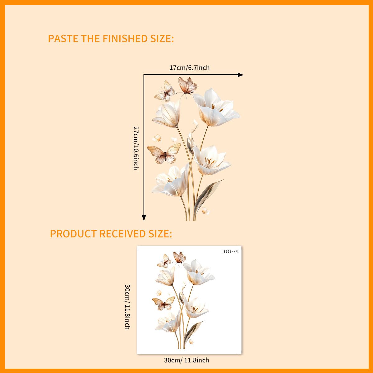 

3D Реалістичні Наклейки Квіти та Метелики на Туалет і Вікна, Реалістичні Водонепроникні Знімні Наклейки на Стіни Ванної Кімнати 30x30cm різнокольоровий