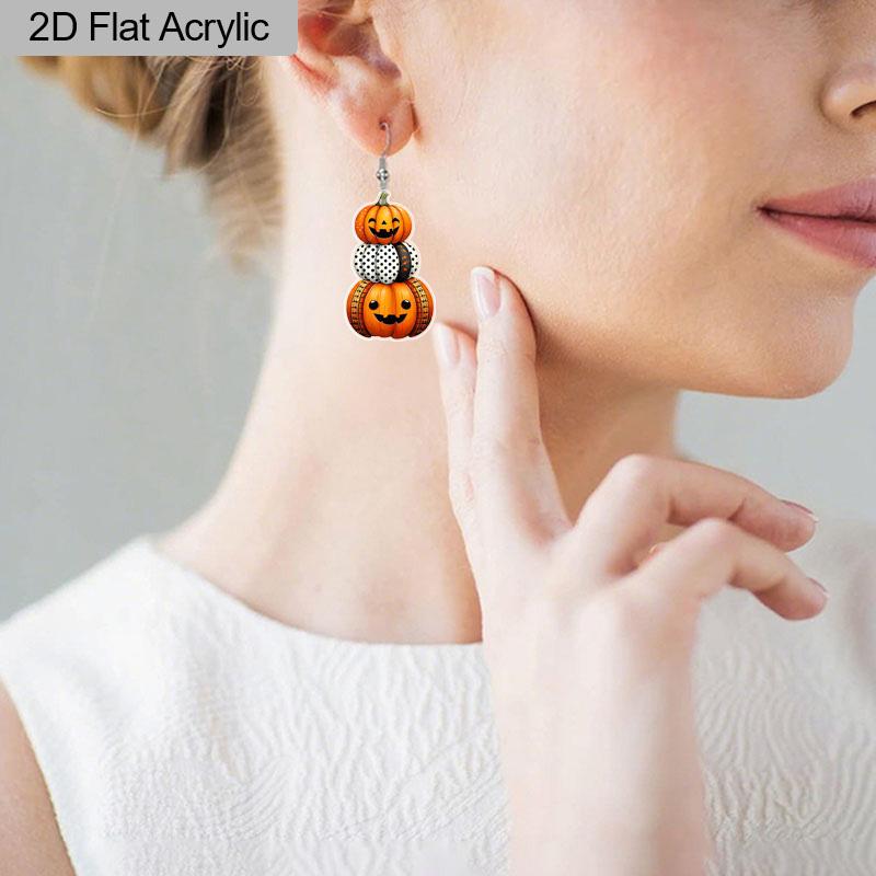 2D Flat Halloween Ladies Earrings Pumpkin Acrylic Earrings Halloween Decoration Accessories