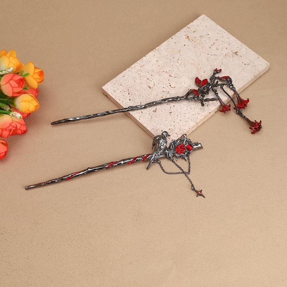 Crow Thorn Rose Hair Sticks Elegant Vintage Hairpins New Chinese Hair Fork Halloween