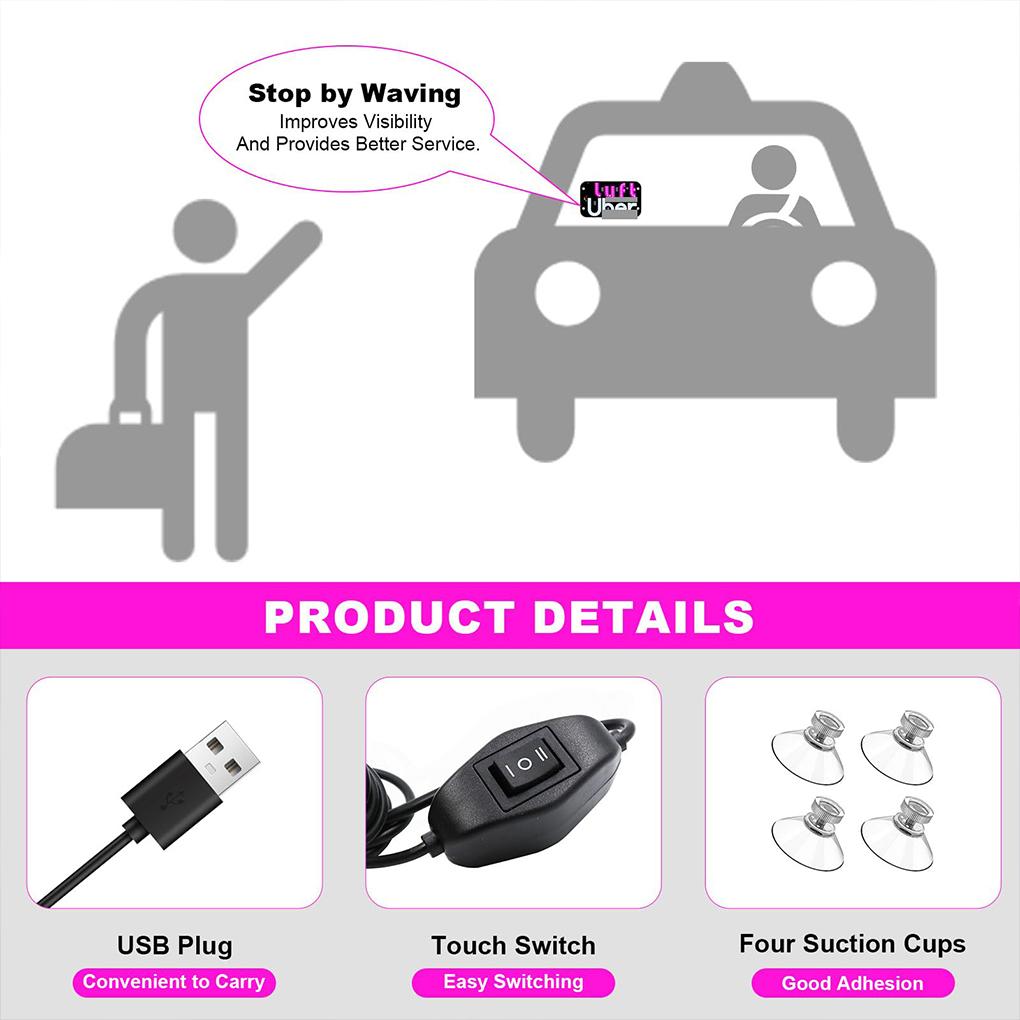LED Light Sign for Car Taxi Windshield USB Car LED Sign with Suction Cups Scrolling Display Board Control For Carpool Driver
