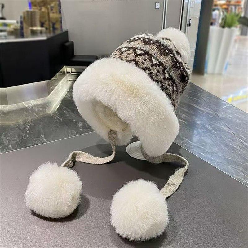 Wool hat female retro cute versatile face small knitted hat winter riding warm ear protection