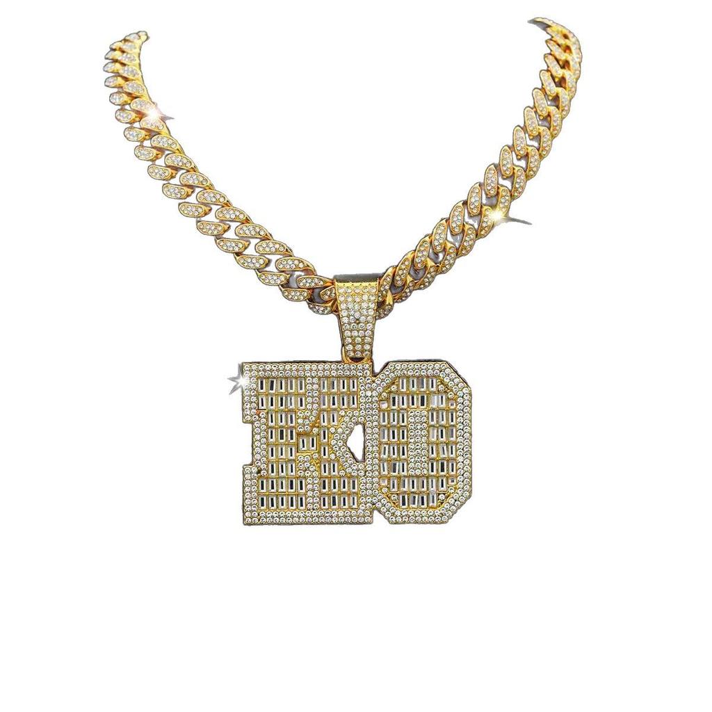 Cuban Chain KO Letter Pendant Necklace - Bold European & American Hip-Hop Style for Men's Nightclub & Party Accessories