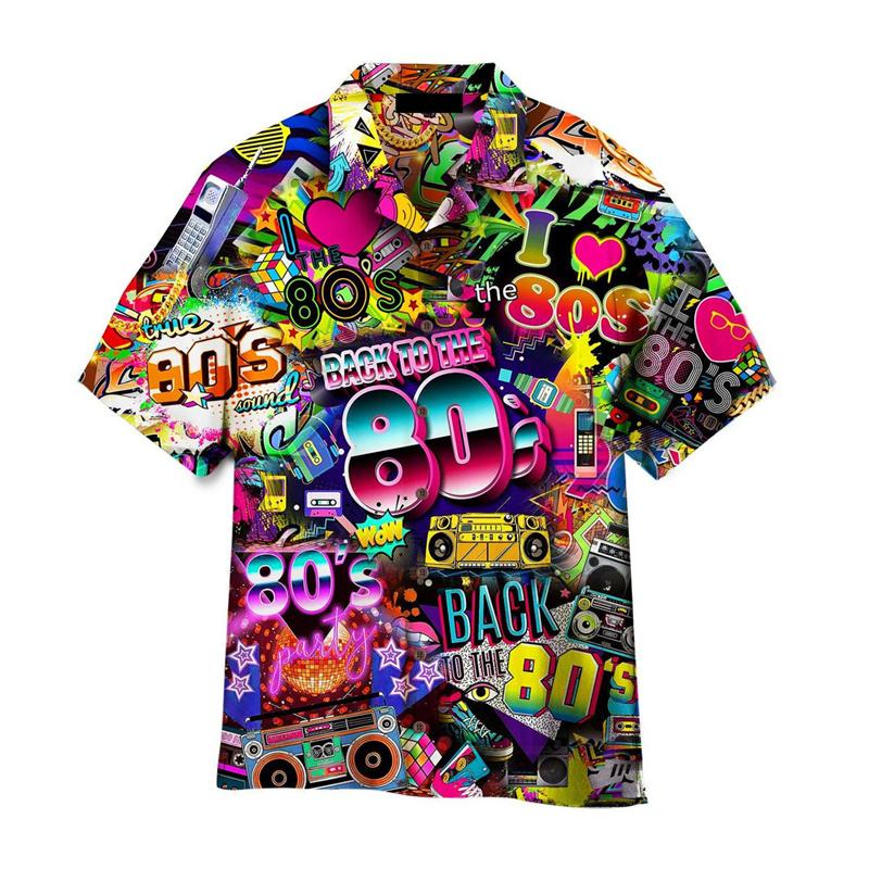 

Colorful Music Hawaiian Shirt Men 3D Printed Neon Shirts Women Tops Summer Street Short Sleeves Y2k Beach Vacation Button Blouse S
