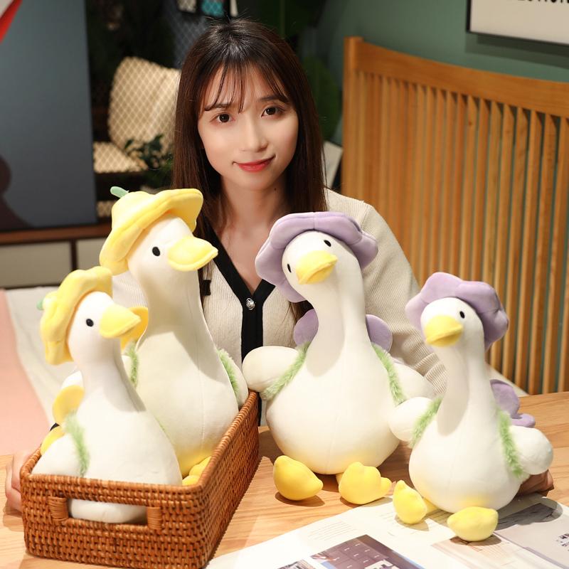 35-55cm Soft Cute Dressing Up Duck with Flower Bag Plush Toys Stuffed Cute Animals Doll Pillow for Girls Kids Birthday Xmas Gift