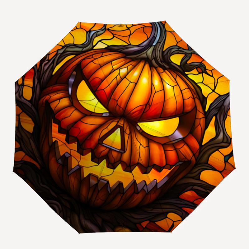1pc Pumpkin Halloween Automatic Folding Umbrella, Lightweight Retractable Compact Travel Umbrella, 8-Rib Sturdy Frame084