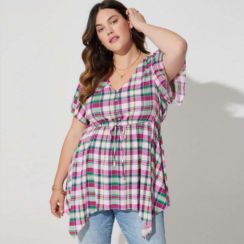 

Plus Size Women s Clothing 2023 Summer New Arrival Asymmetrical Waist Trimming Shirt Fat Sister Slimming Belly-Covering Anti-Aging Top Defective 1
