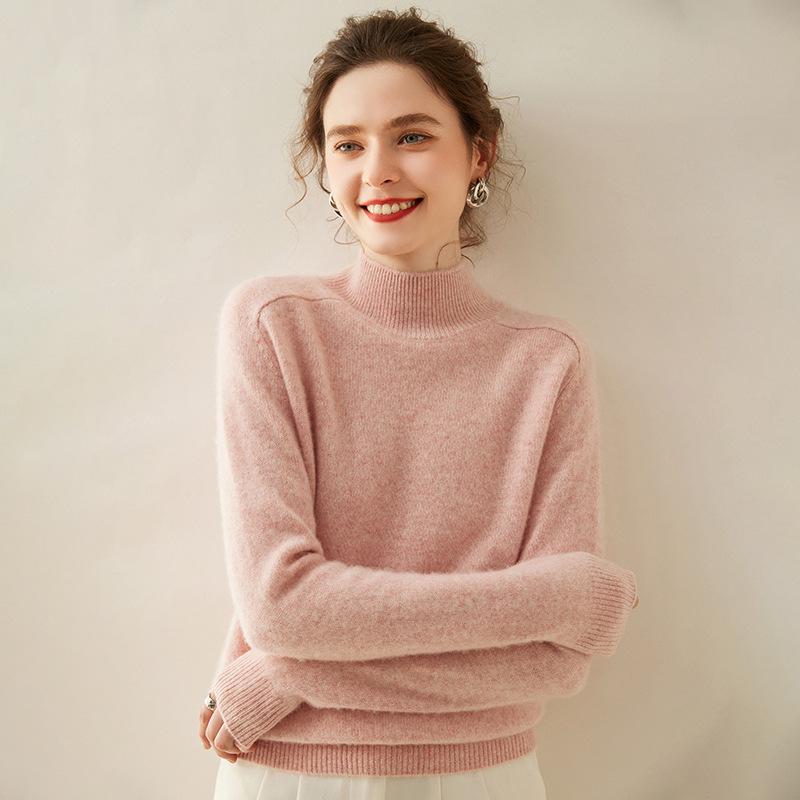 Women's Cashmere Sweater: Thickened Half-High Neck Knitwear, Solid Color, Soft and Warm for Autumn/Winter
