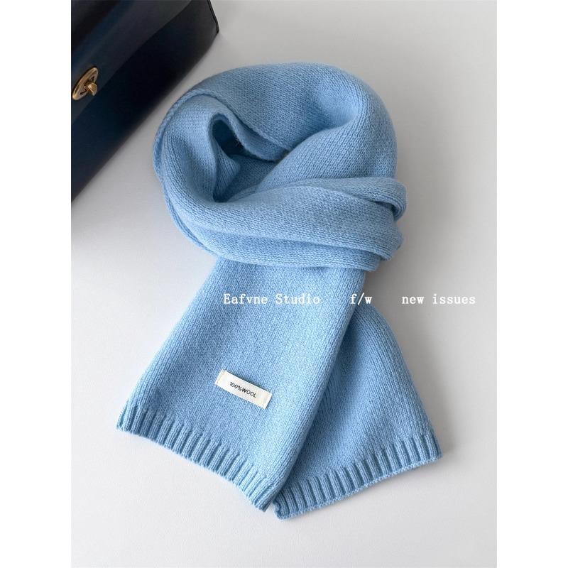 Korean Style New Versatile Solid Color Pure Wool Scarf for Women Autumn and Winter Warm Knitted Scarf Fashionable Versatile Scarf