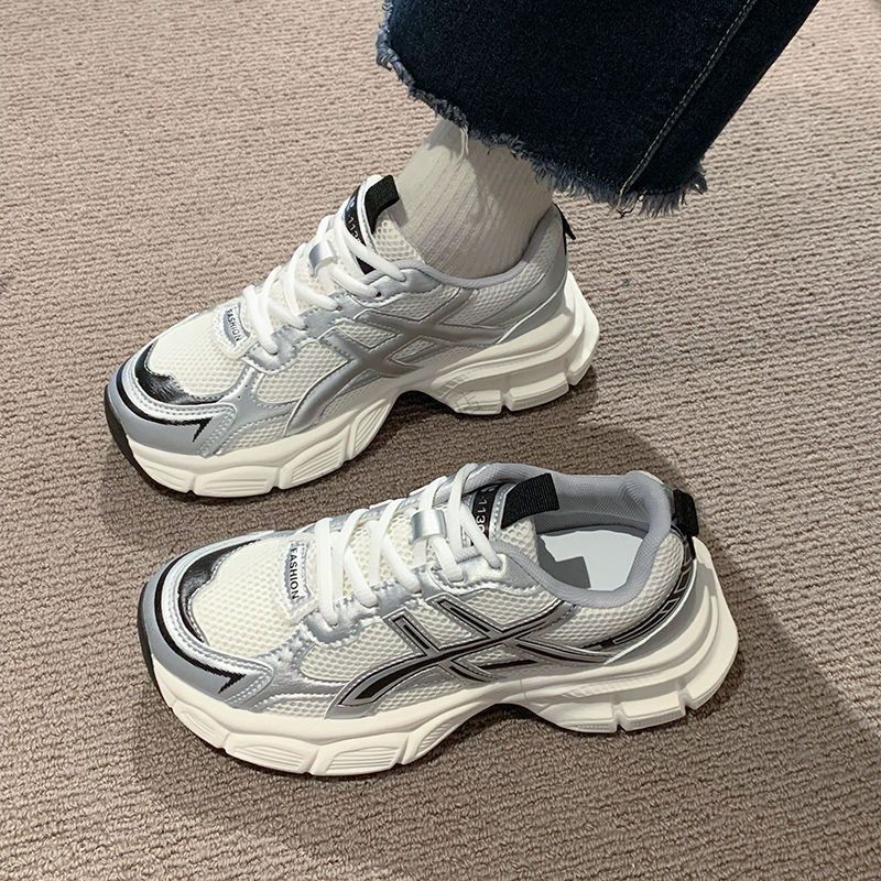 Platform-soled dad shoes for women 2025 spring and autumn new versatile and lightweight running fried street mesh breathable sneakers for women