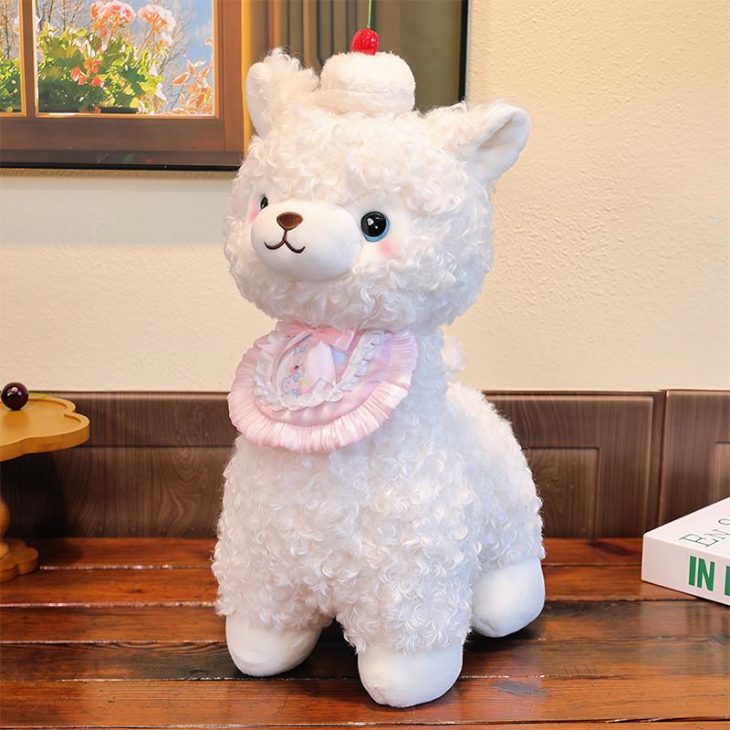 Alpaca Plush Toy With Cartoon Scarf Soft Stuffed Animal Gift For Kids