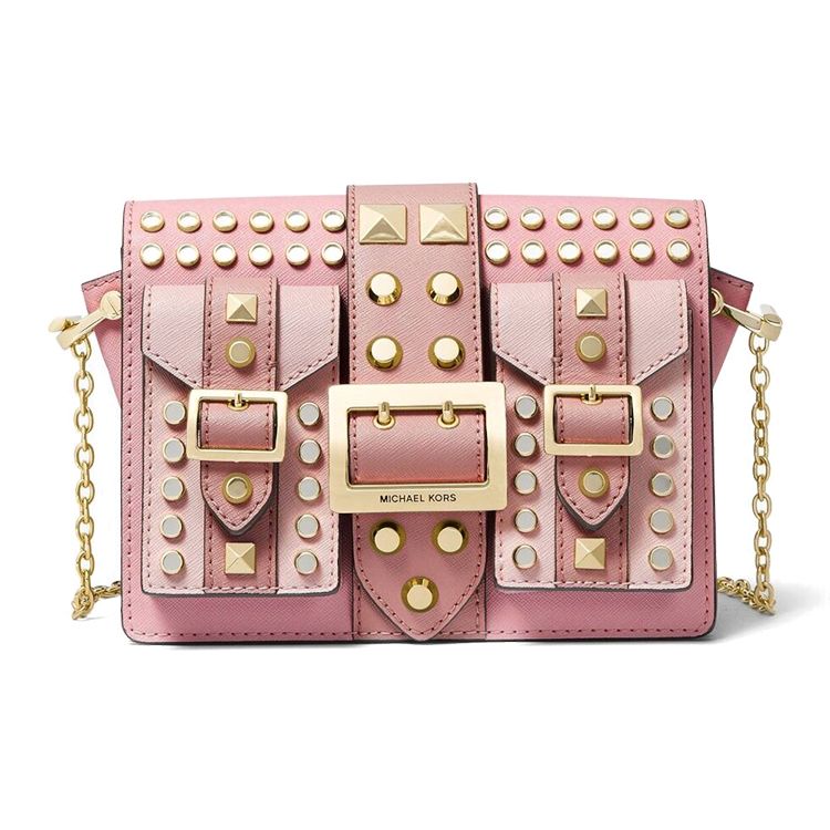 Michael Kors Hayden Color Block Flap Studded Chain Leather Shoulder Bag Medium Women bags Pink 30F9G0YM8T-SFTPNK-MULTI