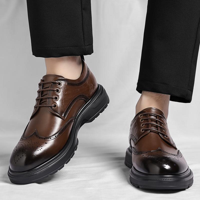 Fashion New Men's Leather Oxford Shoes for Men Formal Derby Dress Shoes Business Casual Wingtip Brogues for Wedding Party Work Footwear