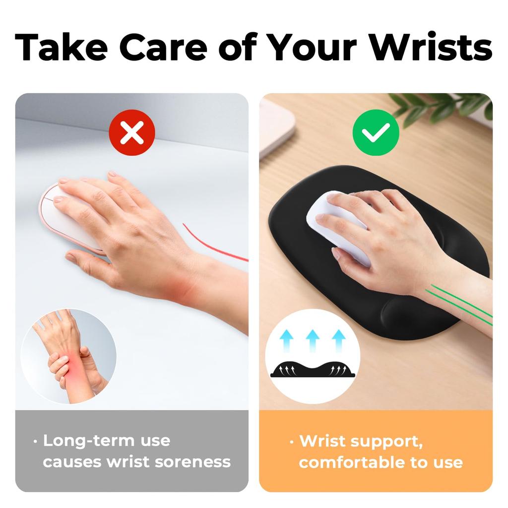 EooCoo Mouse Pad with Wrist Gel Wrist Hand Central Hollow Great for Small Wrist Pain Tendonitis Fatigue Cute For Office and Home Washable Black Rest,