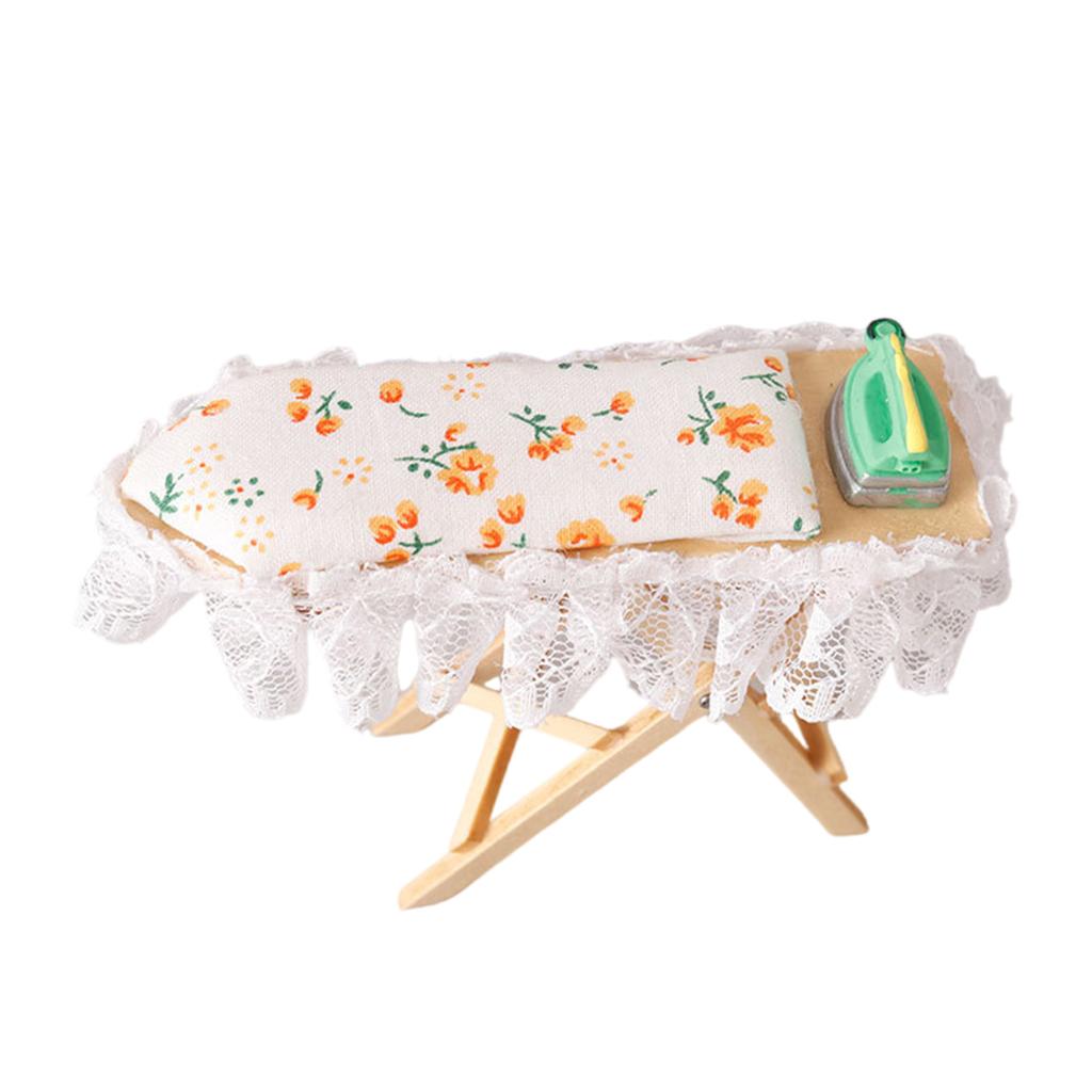 Ironing Board and Iron for Dollhouse Miniatures Ironing Board 1/12 Dollhouse Display Wood Furniture Dollhouse Decors