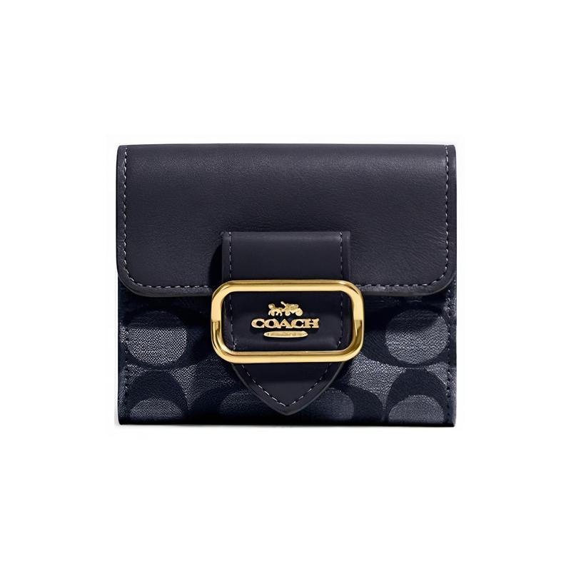 COACH Morgan 11 Gold Logo Logo Lock Flip Print Artificial Leather and Leather Clutch Wallet Women s Blue синий