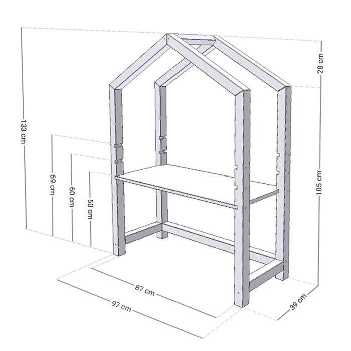 Bureau enfant cabane STOLLY gris et naturel