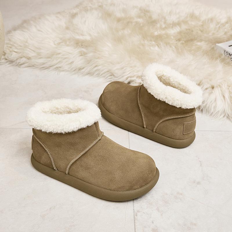 

Versatile wool big potato snow boots women s winter cold protection and warmth leather casual big head soft sole short cotton boots 40 хаки