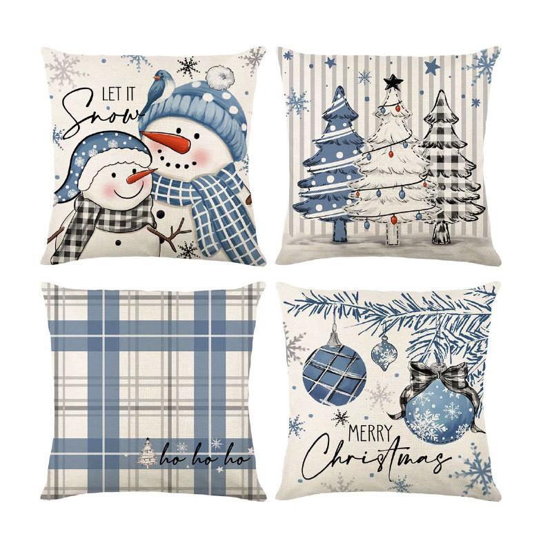 New Christmas Throw Pillow Cushion Home Decoration Short Plush Linen Printed Throw Pillow Cover