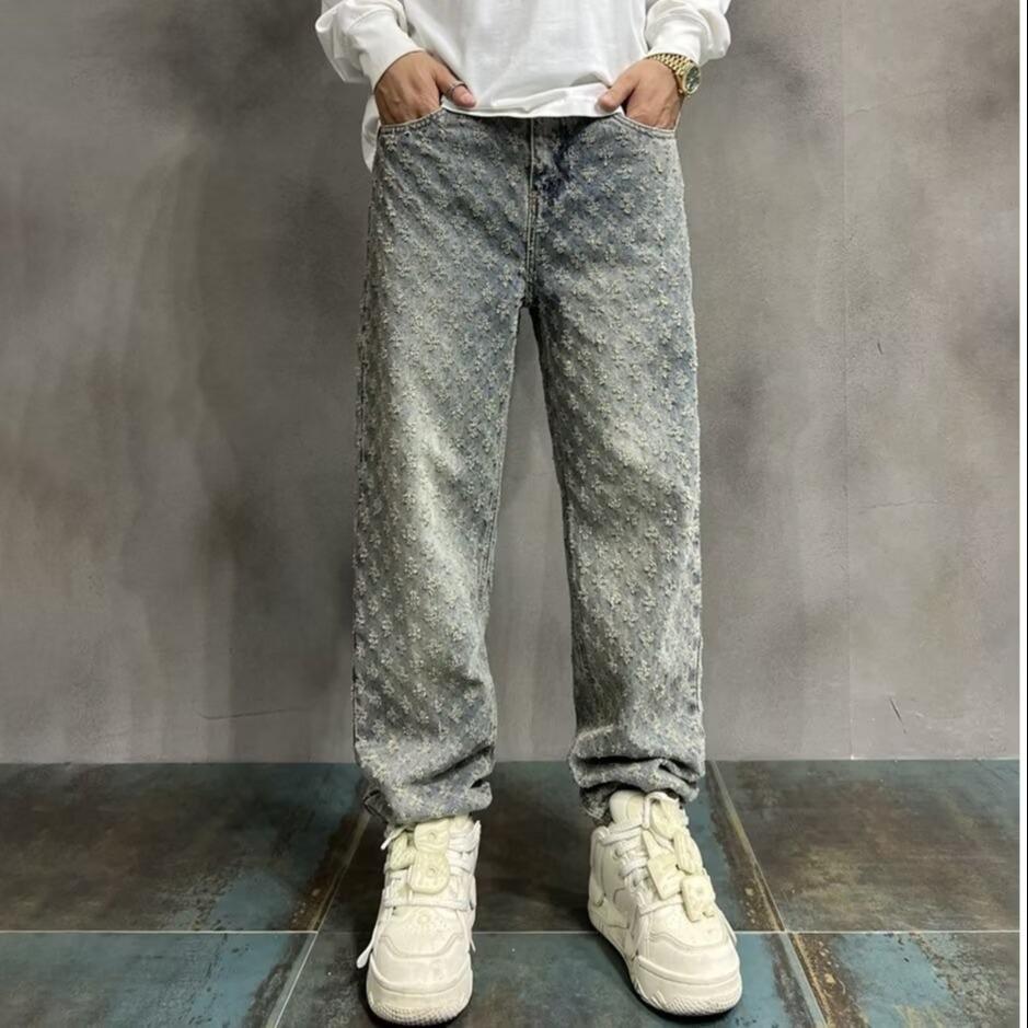 

Men s Retro Loose Jacquard Straight-Leg Jeans - Spring/Autumn Trend XL синий