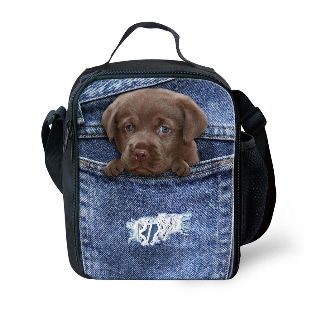 Classic Crossbody Denim pocket Cute Cat Dog Lunchbox Thermal insulation Food Lunch Bag 3D Printed Insulated Handbags Ice Bags