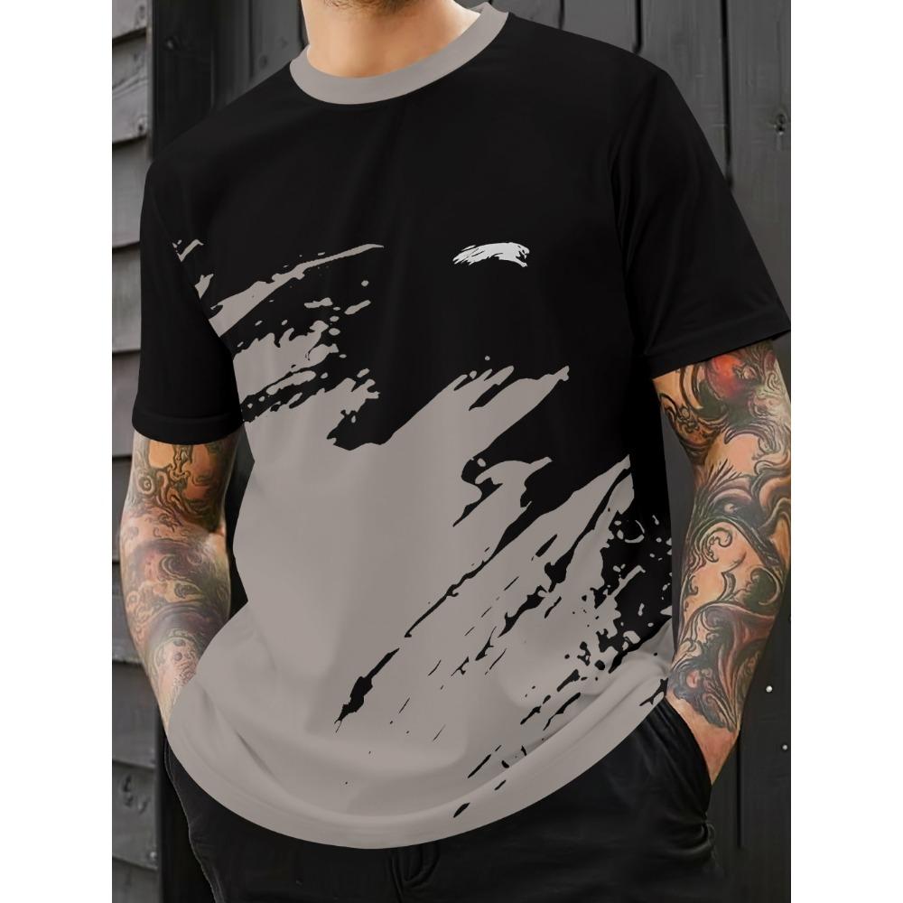 Fashionable and minimalist men's T-shirt with striped printed short sleeved shirt, oversized top for summer