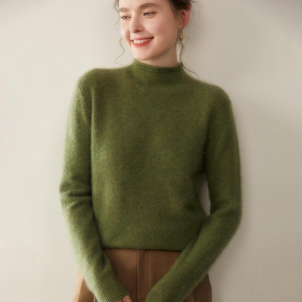 Women's Heathered Cashmere Roll-Neck Sweater - Thickened, Long Sleeve Knit Pullover for Autumn/Winter