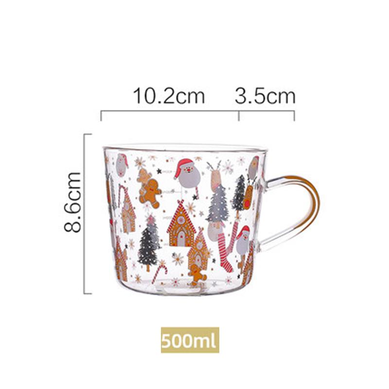 450/500ml Christmas Glass Mug with Handle Christmas Tree Coffee Water Tea Cup Heat Resistant Breakfast Milk Cup Children's Gifts
