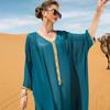 Naher Osten Muslimisches Kleid Seeblaues Band Cape Dubai Loses Fledermaushemd Robenkleid