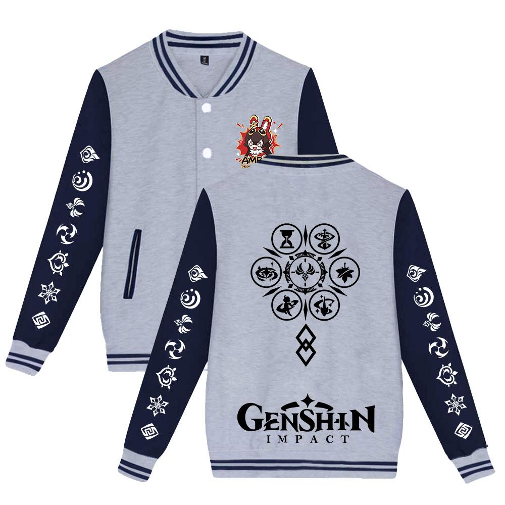 Genshin Impact Druck Herren Damen Jacke Mantel Sweatshirts Hoodie Baseball Uniform Streetwear Jungen Mädchen Strickjacke Oberteile Kleidung