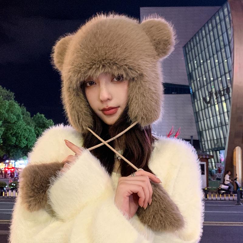 New Hat for Women In Autumn and Winter Northeast Big Head Wielding Lei Feng Hat Outdoor Riding Cold Winter Warm Ear Protection Hat