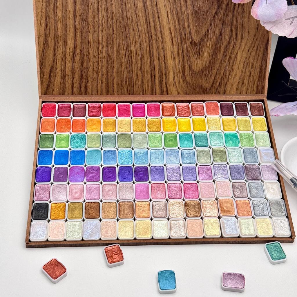 28-120 Farben Perlmutt Aquarellpigment: Metallische Volltonfarbe Tragbares Kunst-Set zum Malen - Perfekte Weihnachtsgeschenke für Künstler