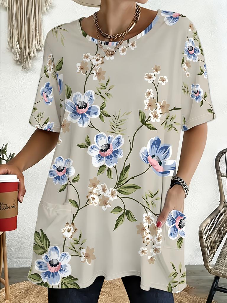 Women'S Summer Shallow Sole Fresh Pocket Round Neck Short Sleeve T-Shirt Athletic Casual Comfortable Top