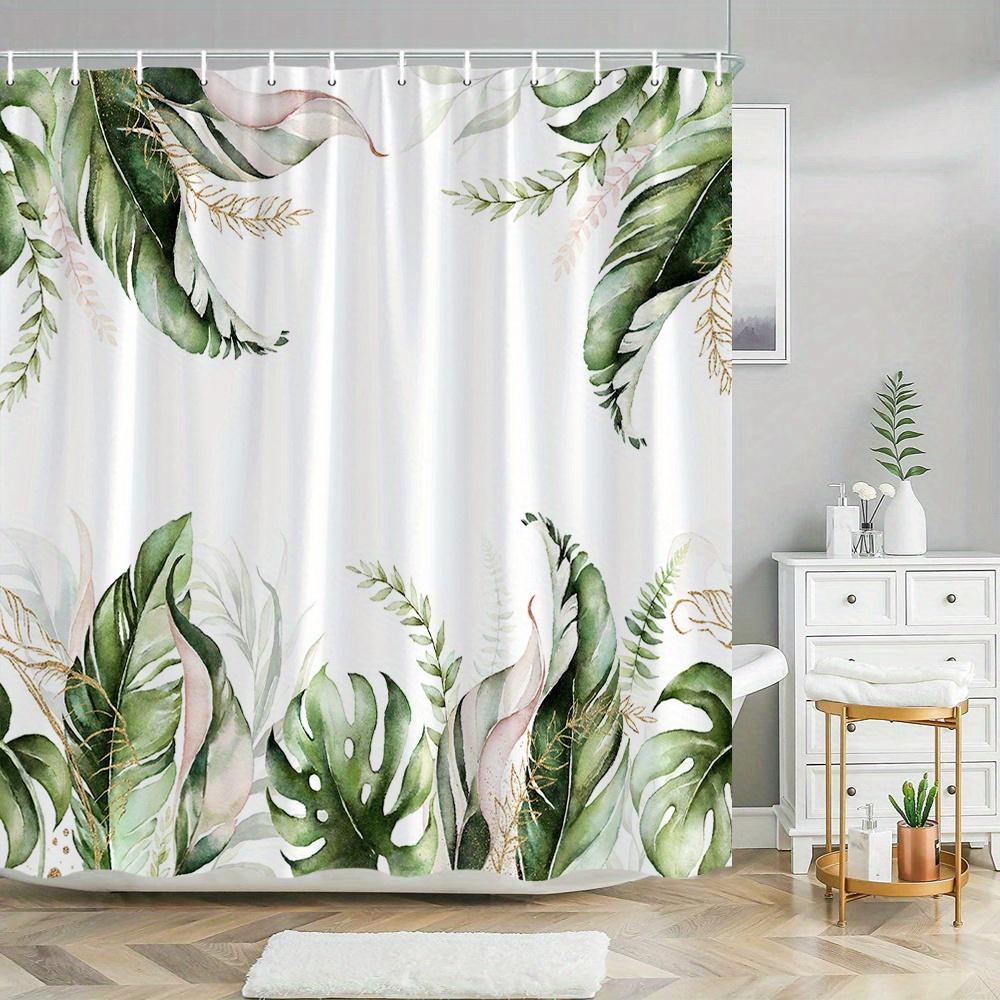 

1Pc Tropical Leaves Watercolor Shower Curtain - Polyester Fabric, Machine Washable, With Hook, Suitable For Bathroom Decoration W60H190(CM)-1 Pcs