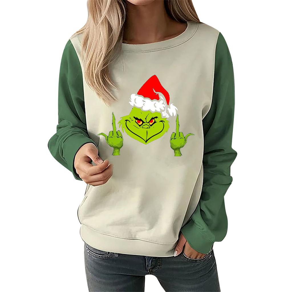 Women Christmas Printed Sweatshirts Fashion Long Sleeved T-shirt Round Neck Hoody Women's Hoodies Female Tops