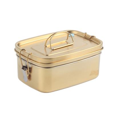 1.5L 304 Stainless Steel Lunch Box Double Layers Bento Food Container Metal Dinnerware Gold