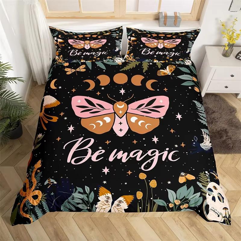 Sun And Moon Duvet Cover Moth Sugar Skull Bedding Set Microfiber Butterfly Snake Animal Quilt Cover Weed Plants Bedspreads Cover