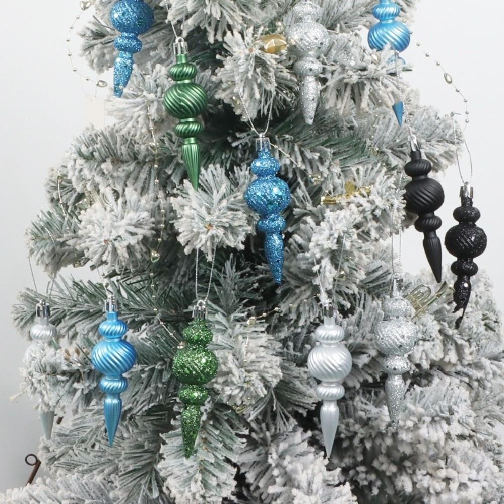 A Set Shiny Finish Christmas Ball Ornament Glitter Effect Sequined Design Finial Drop Ornament Xmas Tree Decor Party Supplies