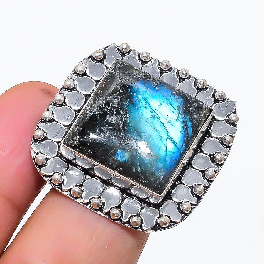 Labradorite Gemstone 925 Sterling Silver Jewelry Ring Size 7