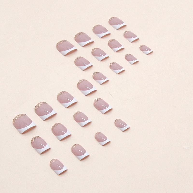 Simple Short White French Glitter Manicure, European And American Pure Desire Manicure, Girl Wearing Manicure