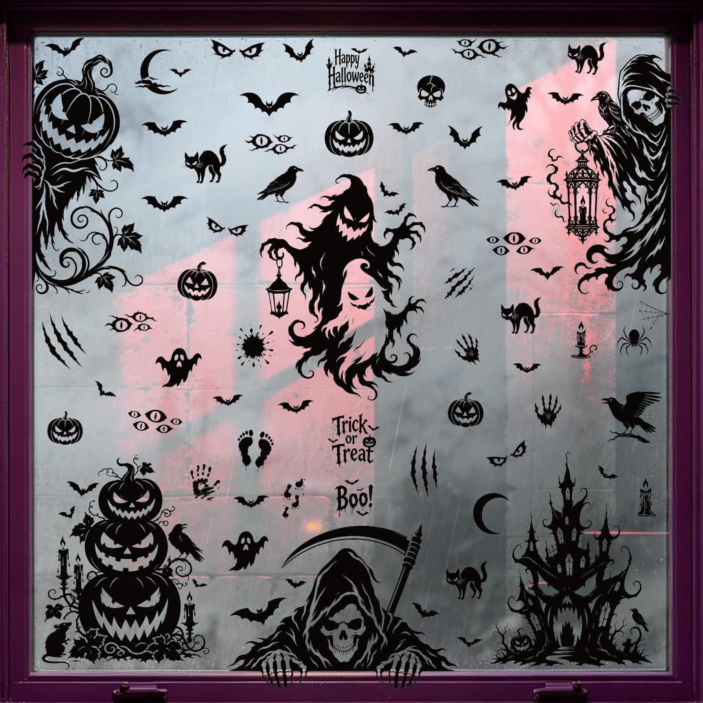 Halloween sticker black horror atmosphere death glass sticker mall window scene arrangement bat static sticker