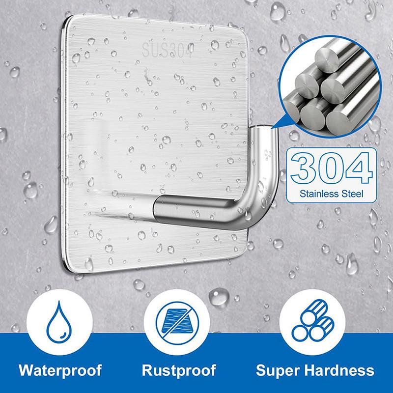 1/2/4/6pcs Stainless Steel Hook, Self Adhesive Towel Coat Hooks, Coat Rack Wall Mounted For Key, Towel, Bags, Cup, Hat