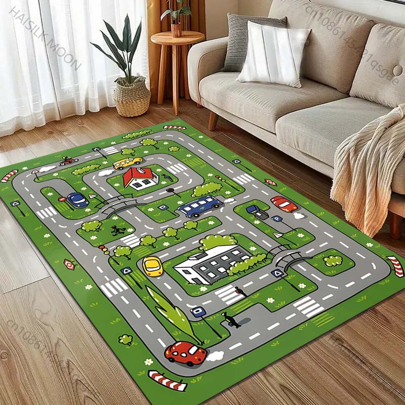 Cartoon City Road Print Carpet for Bedroom Living Room Bedside Sofa Floor Mat Modern Home Decor Area Rug Large Size
