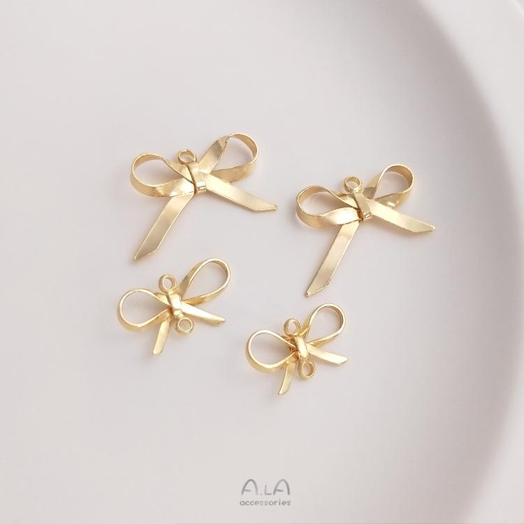 

14K Gold Filled Double Pendant Bow Connector Earrings Charms for DIY Jewelry
