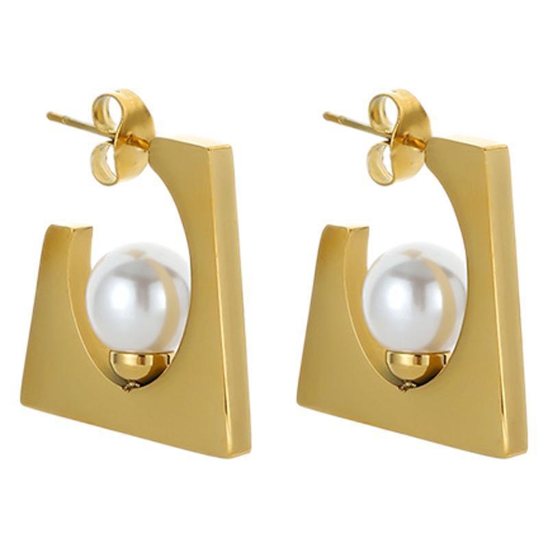 Retro Gold-Plated Geometric Pearl Earrings for Women