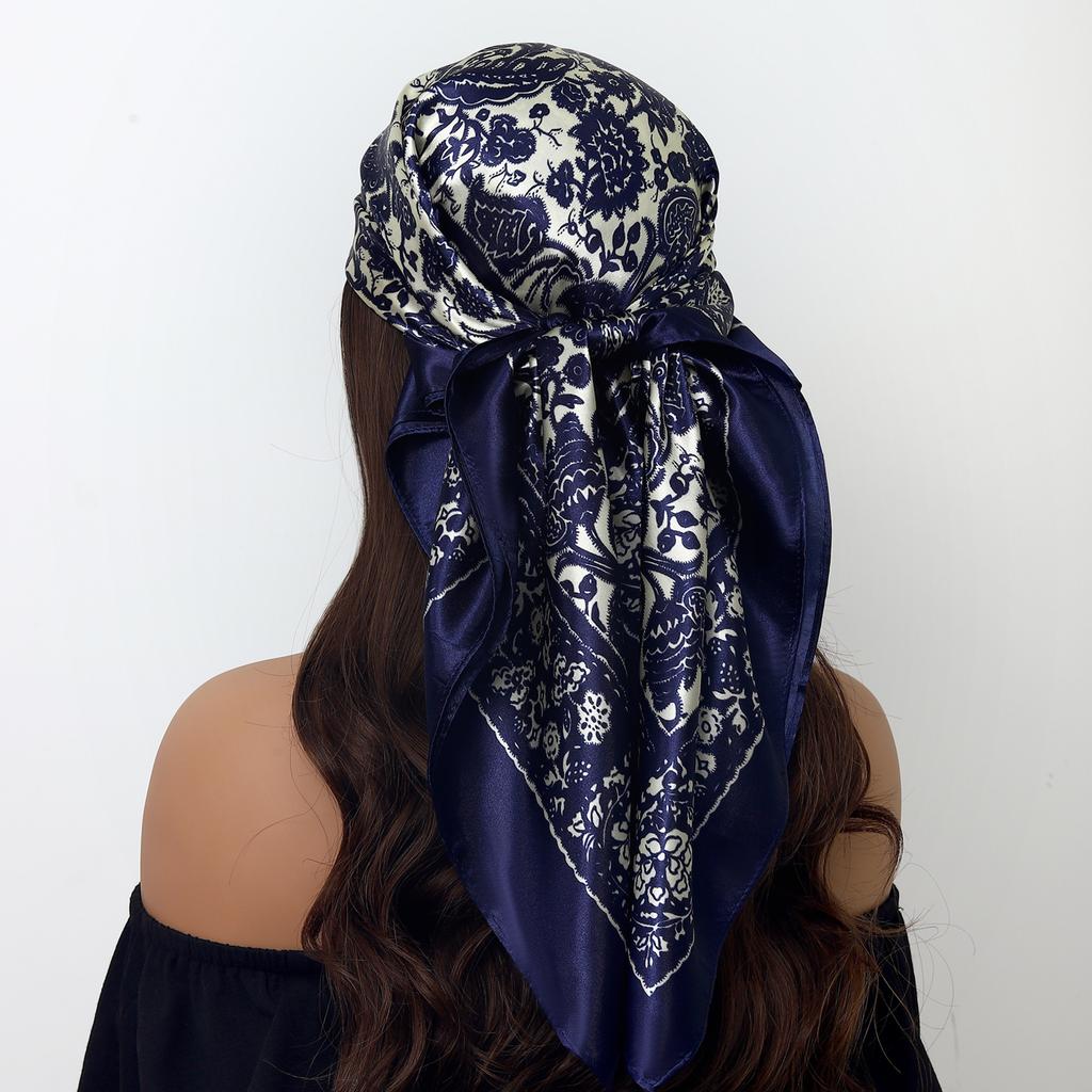 Fashion Square Silk Scarf Women Headband 90*90cm Print Neck Scarfs Office Hair Band Hand Kerchief Female Bandana Headwear